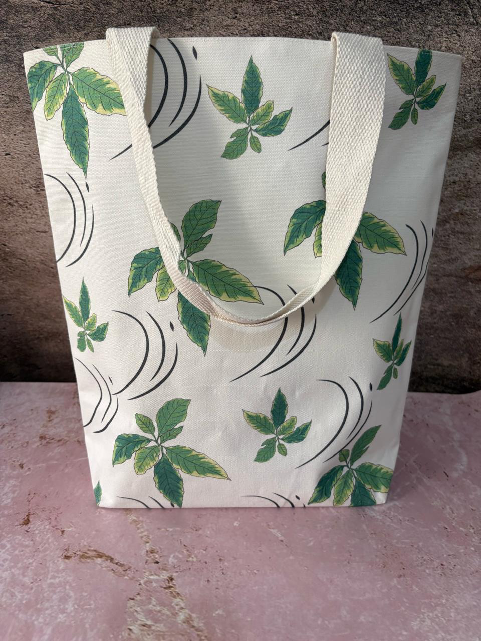 Brigitte cotton tote in a green leaf print.